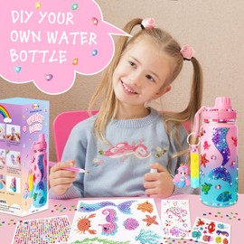 Wninbu Decorate Your Own Water Bottle Kits for Girls,Stainless Steel Mermaid Water Bottle Girls,Arts and Crafts Ages 4-6-8-10,Gem Art Mermaid Toys Gifts Birthday Christmas Stocking Stuffers (Mermaid)