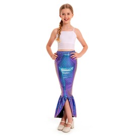 color cosplayer Girls Sparkle Little Mermaid Fish Tail Skirt Dress Up Costume Birthday Beach Party Clothes