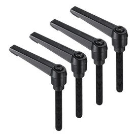 sourcing map 4pcs Clamping Lever Handles, M8 x 60mm Black Oxide Carbon Steel Threaded Male Stud, Adjustable Handles Locking Quick Release Ratchet Push Button Bolt Knobs, Black