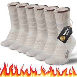 Merino Wool Hiking Socks 3 Pairs, Cushioned Anti-Blister Moisture Wicking Compression Merino Wool Socks Men Women Size 3-24
