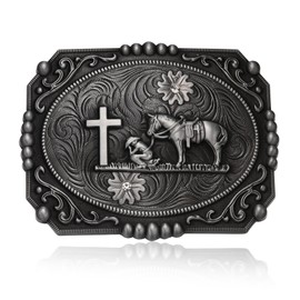 BBOTEN Western Belt Buckle for Men Women, Cowboy Celtic Cross Horse Belt Buckle, Antique Religious Big Belt Buckles