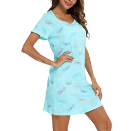 ENJOYNIGHT Womens Nightgown Cotton Sleep Shirt Femme Nightshirt Short Sleeves Pajamas Night Dress (Medium, Butterfly)