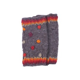 Women Wool Hand Warmers Fleece Lined Handknitted Dots Multicoloured One-Size Handmade Extra Warm Pachamama Fair Trade (Bark)