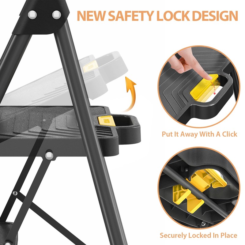 TOOLF 2 Step Ladder, Sturdy Steel Step Stool with Anti-Slip
