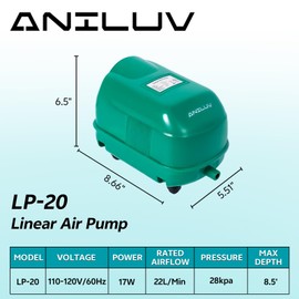 Aniluv LP-20 Pond Aerator Kit Supports Ponds up to 6,000 Gallons, 8 Feet Deep