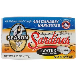 Seasons Brand Imported Skinless & Boneless Sardines in Water No Salt Added -- 4.25 oz - 2PC