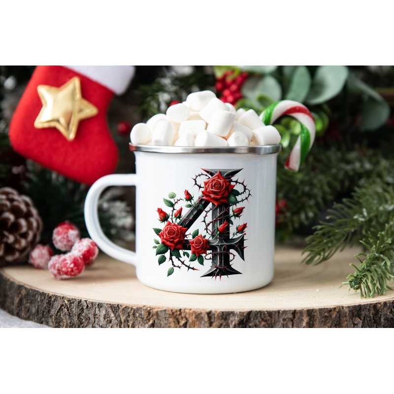 MAXIKIWI Langlebige Emaille-Kaffee- oder Tee-Camping-Tasse für drinnen und draußen, Alphabet