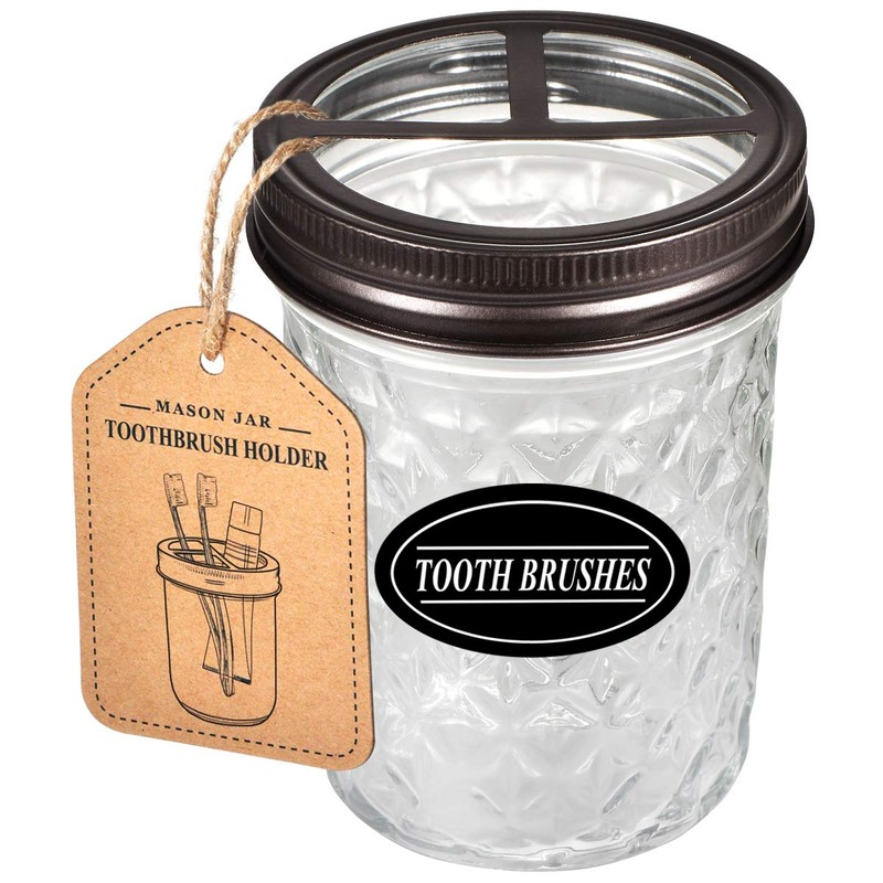 Amolliar Mason Jar Toothbrush Holder- Rustproof Stainless Steel - Holds