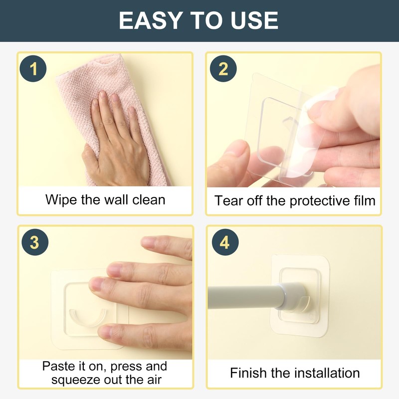 Adhesive Curtain Rod Holder, Goowin Tension Rod Holder, No Drilling