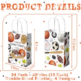 24 Pack Sports Party Favor Bags for Kids – All Star Goodie Bags with Handles, Sports Birthday Decorations, Athletic Party Supplies for Boys and Girls