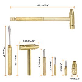 sourcing map Set of 2 6 in 1 Mini Multifunctional Copper Hammer and Screwdriver 10 mm Diameter Multitool Hammer with Slotted and Phillips Screwdriver