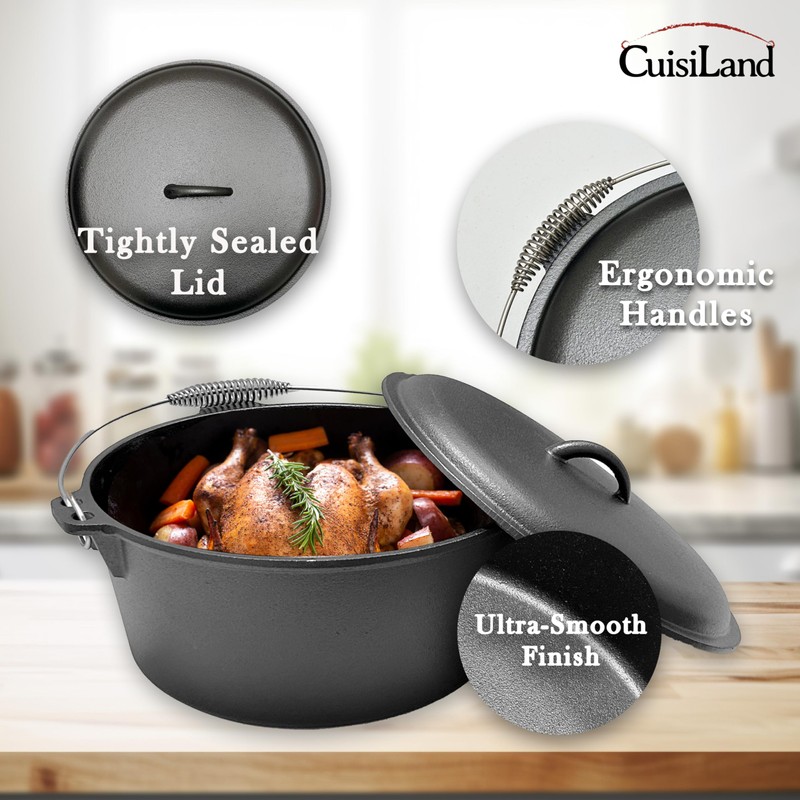 Cuisiland 9 Quart Cast Iron Dutch Oven with Dome Lid