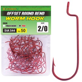 Offset-Worm-Hooks-for-Bass-Fishing-Round Bend Plastic Worms Texas Rig Hook Black Red 1/0 2/0 3/0 4/0