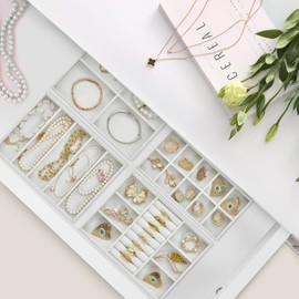 Vlando 4 Grids Bracelet Jewelry Tray, Small Drawer Jewelry Organizer, Stackable Trays, Soft Lining DIY Combinations - White