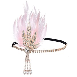 JUSTUSNX Gatsby Feather Crystal Headband 1920s Flapper Headband pearl Rhinestone Headband,Party Supplies for Women and Girls (D)