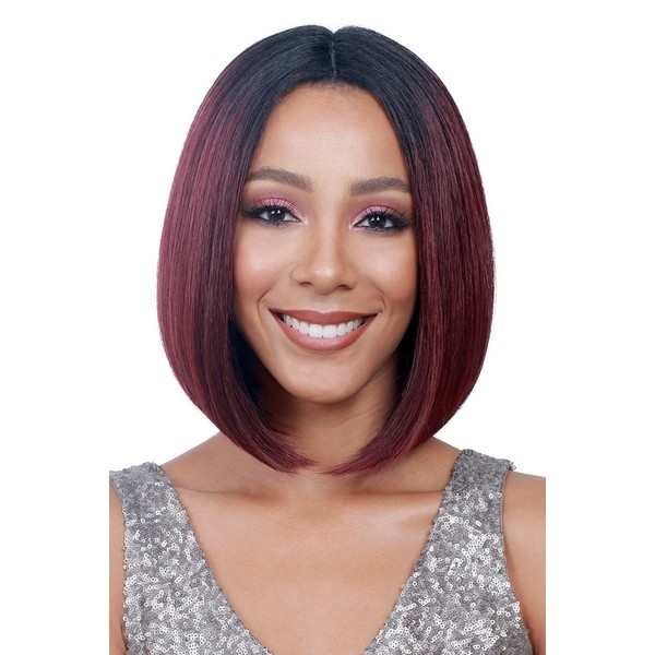 Bobbi Boss Synthetic Lace Front Wig - MLF138 APRIL Color shown is 99J (1B-OFF BLACK)
