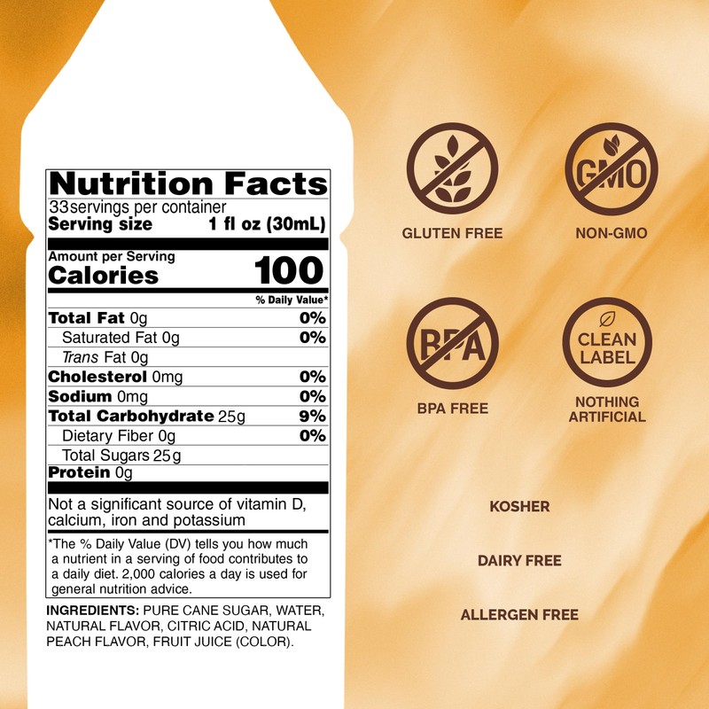 Monin - Peach Syrup, Fresh and Juicy Flavors, Great for