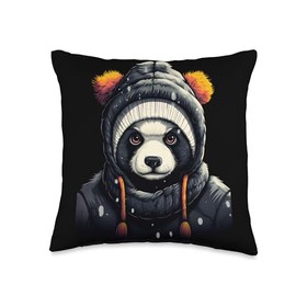 Beanie Knitted Cap Hat Panda Lover Panda Beanie Knit Cap Hat Wool Winter Fall Outdoor Throw Pillow, 16x16, Multicolor