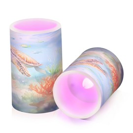 ALAZA Ocean Sea Turtle Fish Flickering Flameless Candles Battery Operated with Remote Timer,Tea Light Candles LED Pillar Votive Candles Set of 2 for Outdoor Indoor Decorations
