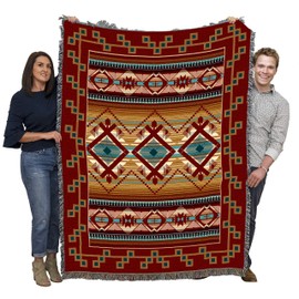Pure Country Weavers Las Cruces Teal Blanket - Southwest Native American Inspired - Gift Tapestry Throw Woven from Cotton - Made in The USA (72x54)