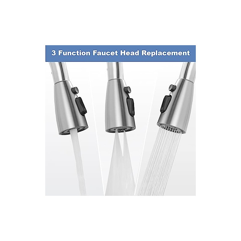 WOWOW Kitchen Faucet Head Replacement Brushed Nickel, 3 Function Pull