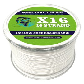 Reaction Tackle Hollow Core, 16 Strand Braided Fishing Line White - 150LB / 500yds