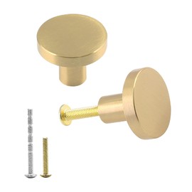 Jiozermi 2 Pack 1 inch Cabinet Knobs with Mounting Screws, Solid Brass Drawer Knobs, Round Dresser Knobs, Drawer Pulls, Dresser Drawer Handles