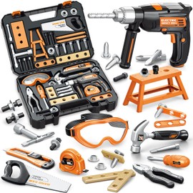 Kids Tool Set, Kids Tool Toys for 3 4 5 6 7 8 Years Old Boys, 41 PCS Toddler Tool Set with Portable Tool Box & Electronic Toy Drill, Pretend Construction Tools for Boys Girls Christmas Birthday Gifts