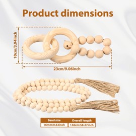 58 inches Wood Bead Garland with Tassels, Wood Knot Chain Link Decor, Farmhouse Natural Table Decor, Wall Hanging Bead for Boho Country Home Office