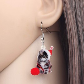 WEVENI - Christmas Cat Acrylic Dangle Earrings for Women Girls, Acrylic, No Gemstone