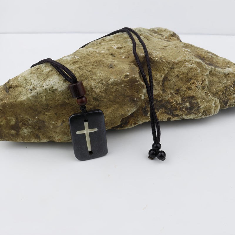 Joddfly Bone Cross Pendant Necklace, 25 Inch Adjustable