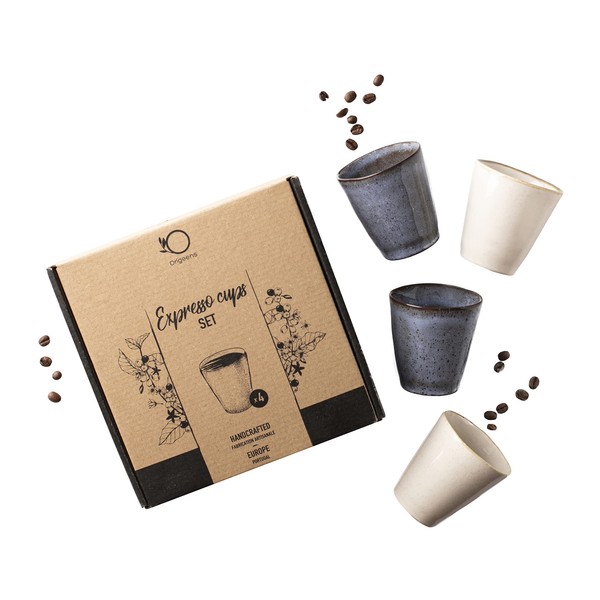 Origeens Espresso Cup Set I 4 x Ceramic Espresso Cups Handmade in Portugal I Coffee Cup 120 ml x 4 I Original Gift Idea