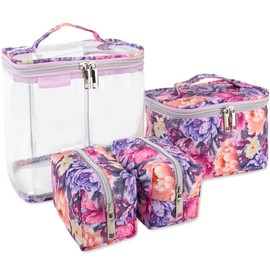 Emma & Chloe Travel Toiletry Bags for Women, 4 Piece Waterproof Cosmetic Case, Set, Pouch Makeup Organizer Bags for Women, Home Counters (Garden Blooms)