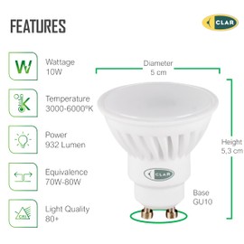 CLAR - LED GU10 LED Neutral White, Neutral White 4000ºk (Pack of 5)