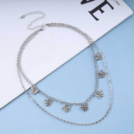 Iaceble Boho Layered Butterfly Necklace Textured Butterflies Choker Necklace Silver Butterfly Pendant Necklace Butterfly Dangle Necklace Jewelry for Women and Girls