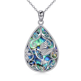 ONEFINITY Hummingbird Necklace 925 Sterling Silver Filigree Hummingbird Pendant Necklace Abalone Shell Filigree Jewelry Gifts for Women