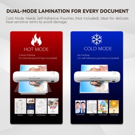 Laminator Machine 9-Inch Portable Thermal Laminator with Hot & Cold Modes, A4 Small Laminating Machine with ABS Jam-Release, 3-Min Warm-Up, 6-in-1 Photo Laminator Kit for Office & Classroom, White