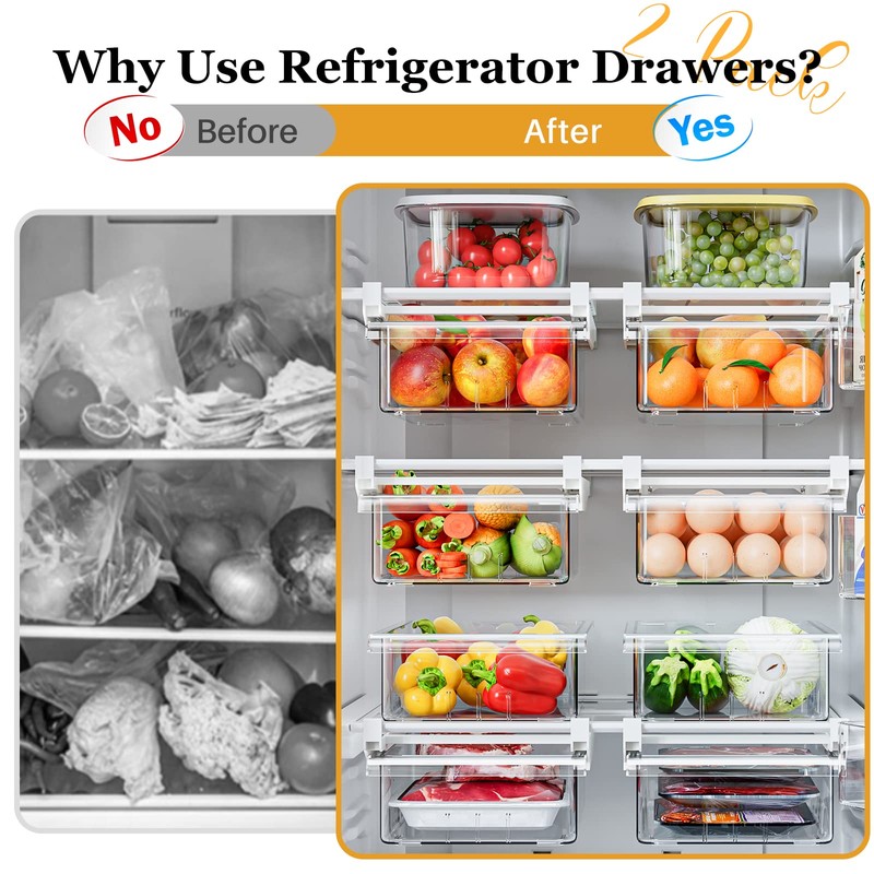 SNSLXH 2 Pack Refrigerator Drawer Organizer, Pull Out Shelf Storage