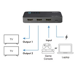 LogiLink HDMI Splitter 1 x 2 Port Distributes 1 HDMI Signal (1 x Input / Source) to 2 Devices such as TV, Projector ... (2 x Output), in 4K/60 Hz, HDCP, HDR, CEC, Downscaler