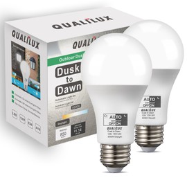 Qualilux Dusk to Dawn LED Light Bulbs 850LM, 60W Equivalent, Daylight, Energy-Efficient 9.5W, A19, E26 Base, 2-Pack, HQ-H011