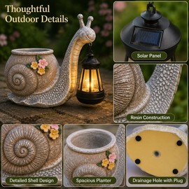 Solar Snail Planter Statue for Garden – Outdoor Resin Decor with Solar Lantern for Patio, Yard & Walkway