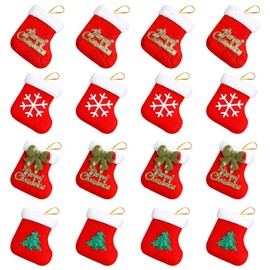 16 Pcs Mini Christmas Stocking,4 Style Xmas Stocking Christmas Tree Ornaments Little Christmas Stockings Gift and Treat Bags Christmas Hanging Socks for Xmas Tree, Home, Garden Decoration
