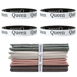 Yesongreat 4 Pcs Bed Sheet Organizer Bands, Elastic Bed Sheet Straps Organizer and Storage Keepers, Linen Labels Bedding Bands for Closet, Bedroom, Dorm and Laundry Room (Queen)