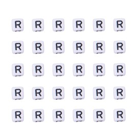 Pandahall 50g/300pcs Acrylic A-Z English Letter R Beads Alphabet Cube Beads DIY Word Message Initial Bracelet Spacer Charms Jewelry Makings 6x6mm White