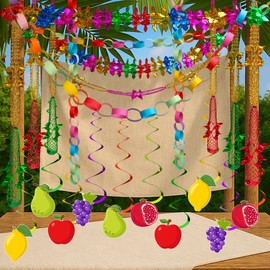 Watayo - 220 guirnaldas colgantes de Sukkot, decoración de Sukkah para colgar frutas, adornos de cadena de papel Sukkot, guirnaldas de frutas, pancarta de aluminio para decoración de fiestas judías