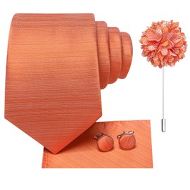 Hi-Tie Orange Pink Silk Men Tie and Lapel Pins Solid Satin Formal Necktie Pocket Square Cufflinks for Tuxedo Wedding Business