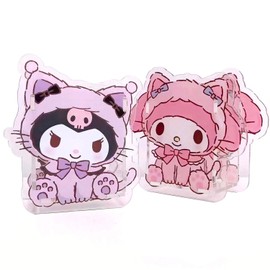 GOUYORQU 2 Pieces Cute Pen Holder，Kawaii Mini Clear Acrylic Pencil Holder，My Melody and Kuromi Desktop Organizer Stationery Storage Holder for Kids Girls，Easy Assembly Anime Pencil Cup Desk Decor