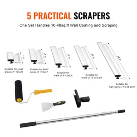 Happybuy Drywall Skimming Blade Set, 7/10/14/16/24 in Blades + 34-81.6 in Extension Handle, Stainless Steel, Professional Skim Coat Tools for Gyprock/Plasterboard