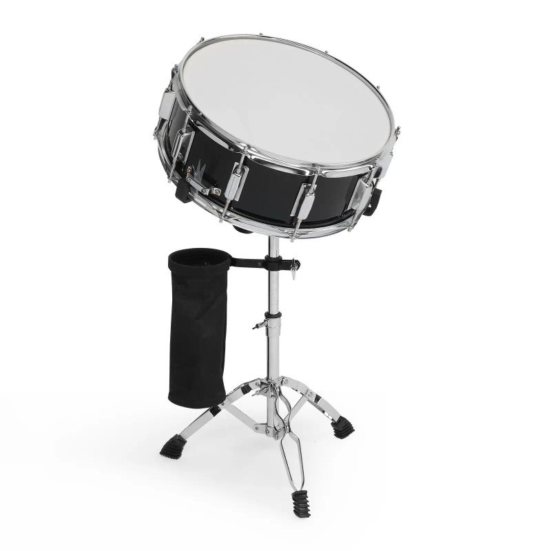 "14x5.5in Beginner Student Black Snare Drum Set with Drumstick Holder