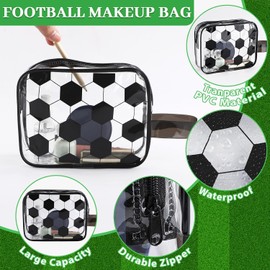 Lonfliness - 24 bolsas de cosméticos de fútbol, accesorios de regalo de fútbol, bolsa de maquillaje, bolsa de viaje impermeable de PVC transparente con cierre para niñas, regalos de equipo de San